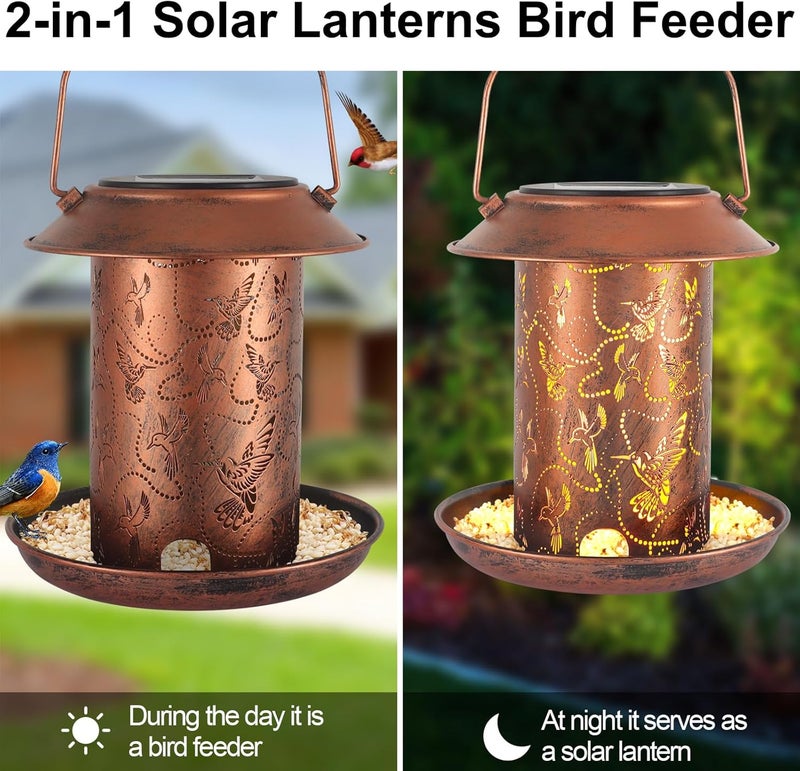 Yardoor Hummingbird Solar Bird Feeder for Outdoors Hanging Solar Lanterns Waterproof Metal Wild Bird Feeders Garden Outside Yard Decor Christmas Birthday Gifts for Women Mom - Image 3